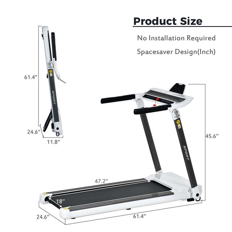 Portable Compact Treadmill, Electric Motorized 3.5Hp, 14Km / H, Medium Running Machine Motorised Gym 330Lbs, Foldable For Home Gym Fitness Workout Jogging Walking, Bluetooth Speaker App Fitime - White