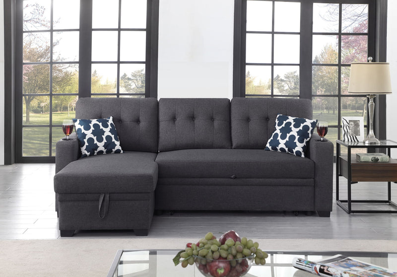 82" Width Sectional With Storage Chaise And Cupholder Armrest