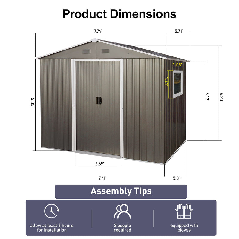 8Ft x 6Ft Outdoor Metal Storage Shed With Window (W540S00016) - Gray