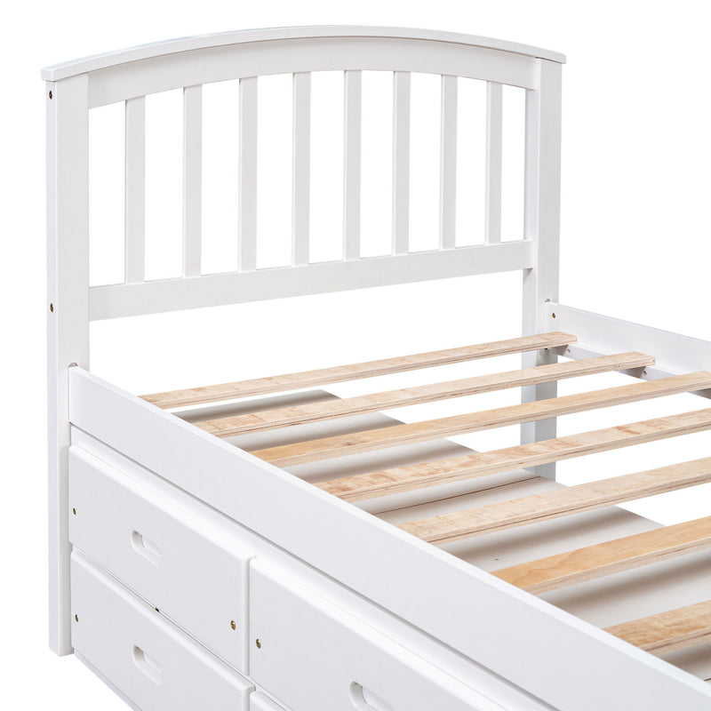 Platform Storage Bed Solid Wood Bed With 6 Drawers