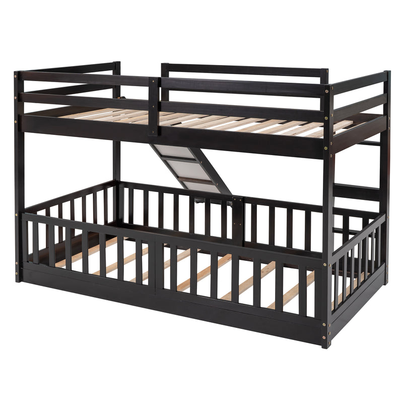 Twin Over Twin Bunk Bed with Slide and Ladder, Espresso（Old SKU:LP000009AAP）