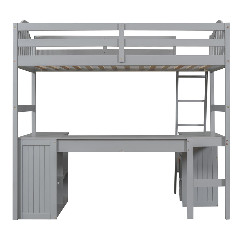 Twin size Loft Bed with Drawers, Cabinet, Shelves and Desk, Wooden Loft Bed with Desk - Gray(OLD SKU :LT000505AAE)