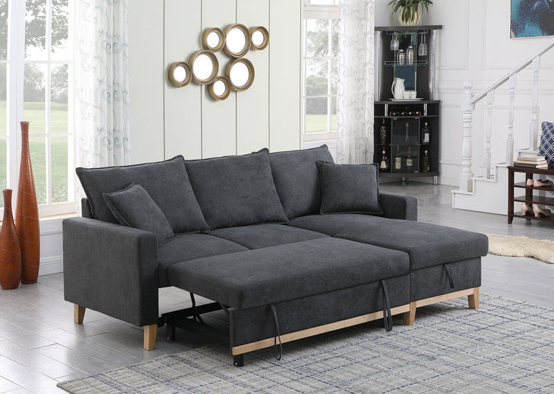 Colton - Woven Reversible Sleeper Sectional Sofa With Storage Chaise - Dark Gray