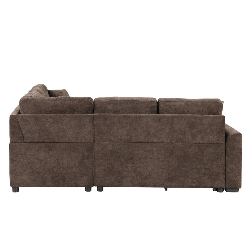 L-Shape Sofa Bed Pull-Out Sleeper Sofa With Wheels, USB Ports, Power Sockets For Living Room