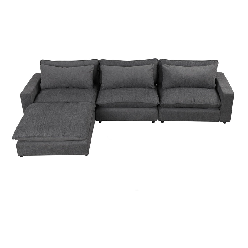 Sectional Sofa Cloud Sofa Chenille Upholstered Sofa Couch With Movable Ottoman, Comfortable Seat Cushions, Charging Ports And Three Back Pillows For Living Room