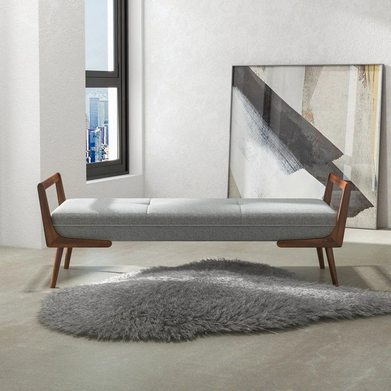 Cora - Mid-Century Modern Gray Bench - Gray