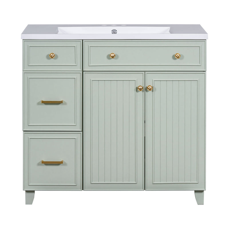 Bathroom Vanity, Transitional Style Bathroom Cabinet With Resin Sink, Single Bathroom Cabinet, With 2 Drawers And 1 Adjustable Storage Shelf, 2 Soft-Close Doors