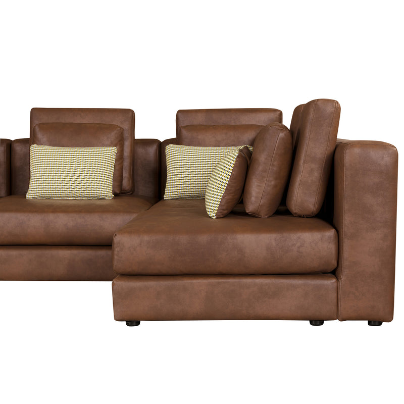 112.7" Modular Sectional Sofa Corner Sofa Chaise Lounge with Movable Ottoman for Living Room, Brown