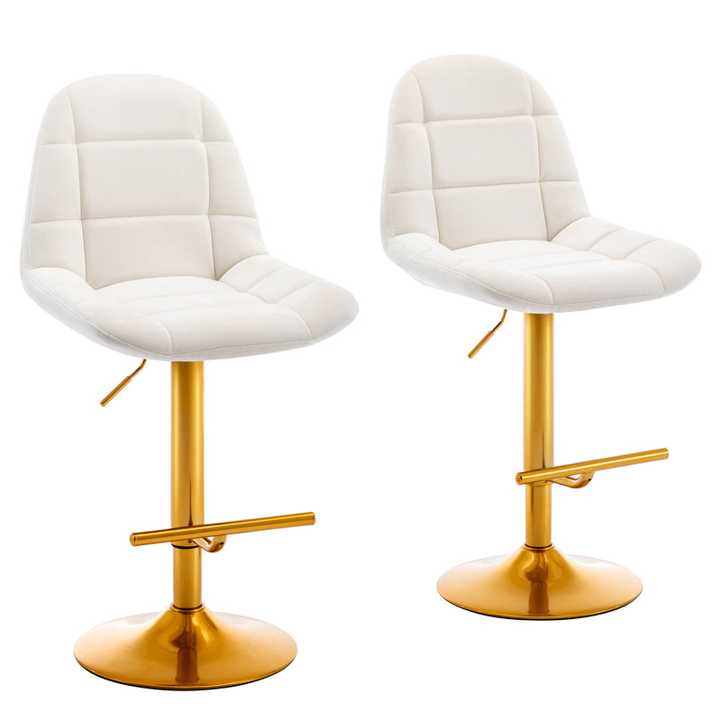 Velvet Swive Bar Stools Adjustable Counter Height Bar Chairs With Back Gold Base Modern Stool Chair For Kitchen Island Dining Room (Set of 2) - White