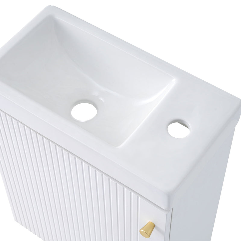 Contemporary Wall-Mounted Bathroom Vanity Combo Cabinet With Ceramic Basin Ideal For Small Bathrooms