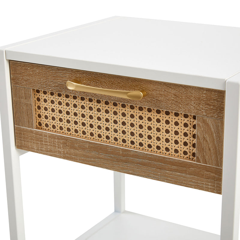 15.74" Rattan End Table With Drawer, Modern Nightstand, Metal Legs, Side Table For Living Room, Bedroom