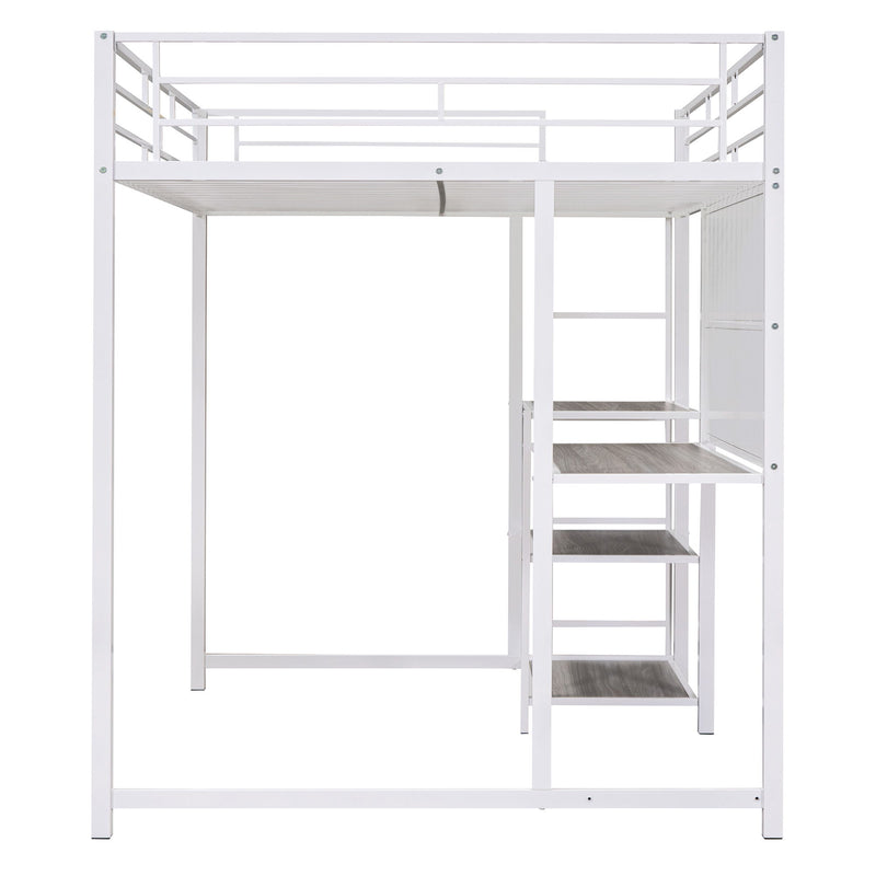 Loft Bed With Desk And Whiteboard, Metal Loft Bed With 3 Shelves And Ladder