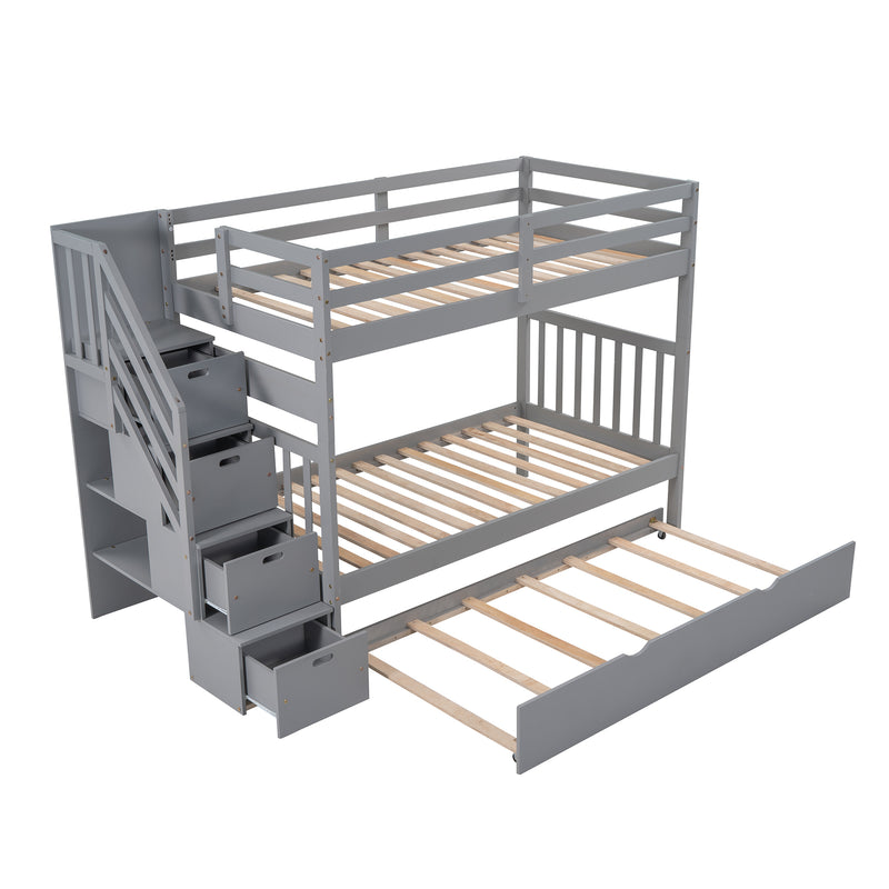 Twin over Twin/Full Bunk Bed with Twin Size Trundle (Gray)(OLD SKU :LP000025AAE)