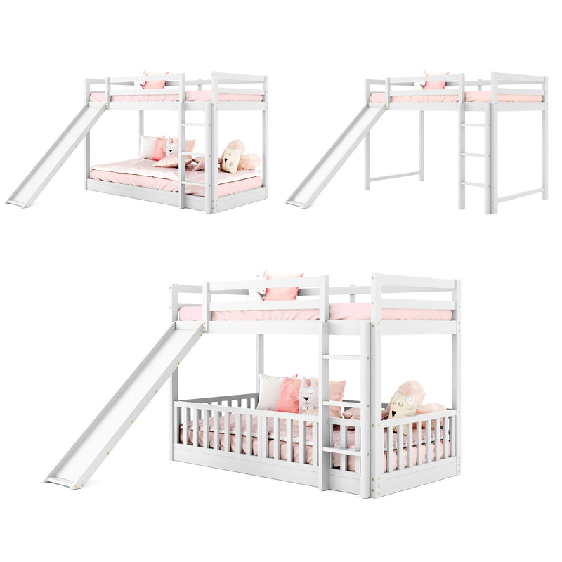 Twin Over Twin Bunk Bed with Slide and Ladder, White(Old SKU:LP000009AAK)