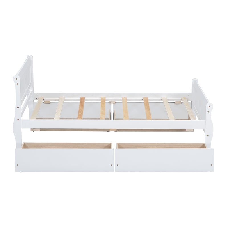 Twin Size Wood Platform Bed with 4 Drawers and Streamlined Headboard & Footboard, White