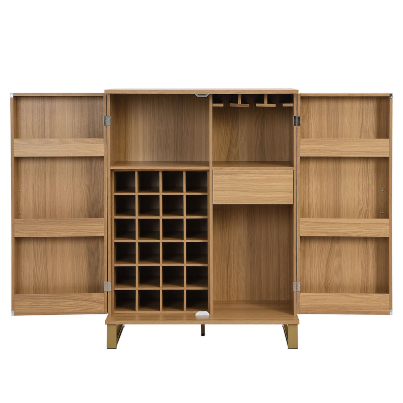 Modern Home Bar Cabinet Carved Wine Cabinet With Storage - Natural