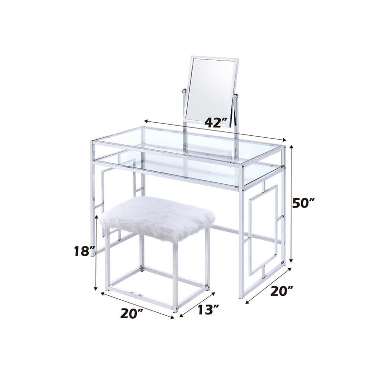 Carenze II - Vanity Desk - White Faux Fur & Chrome - Atlantic Fine Furniture Inc