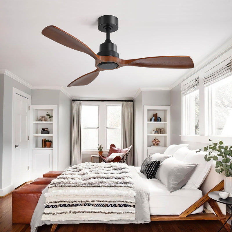 48" Ceiling Fan Without Light, 3 Solid Wood Blades Outdoor Ceiling Fan 6 - Speed Reversible DC Motor For Living Room - Black