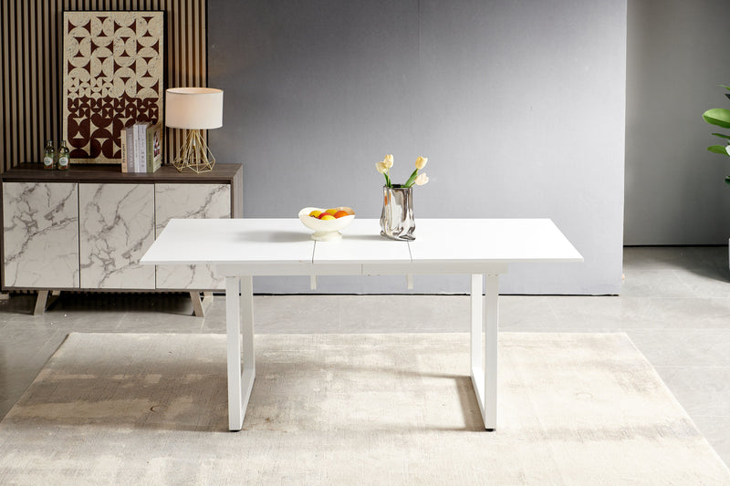 Square Extendable Dining Table With Metal Leg, Modern Space Saving Kitchen Table For Living Room