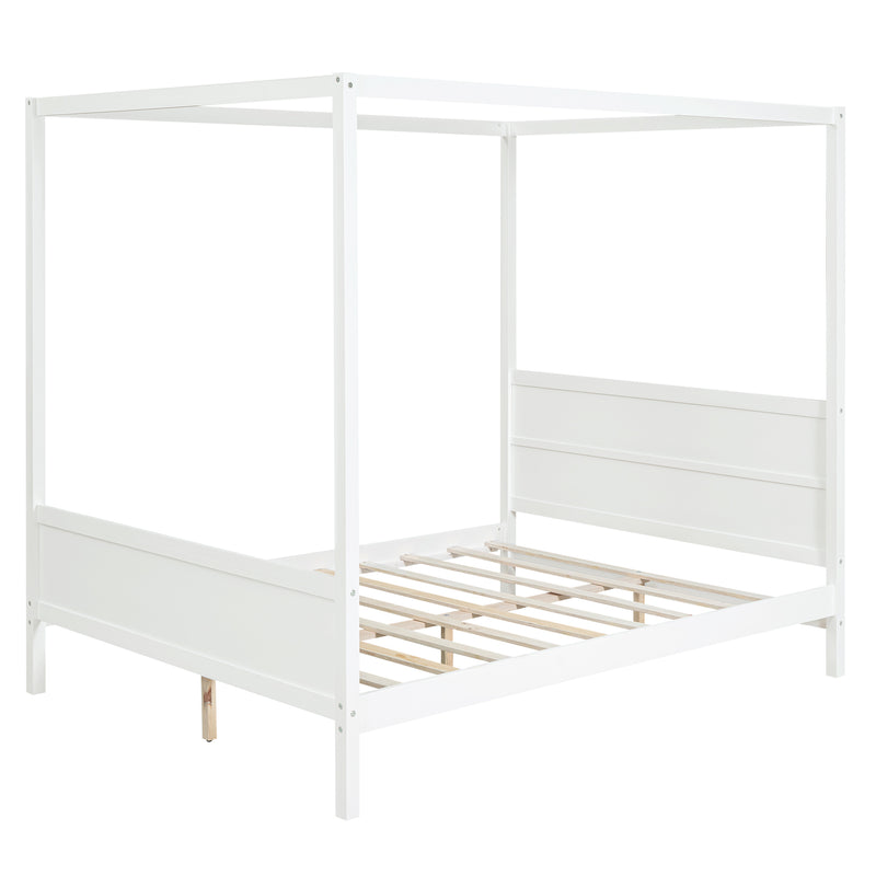 Queen Size Canopy Platform Bed with Headboard and Footboard,Slat Support Leg - White(OLD SKU:LT001912AAK)