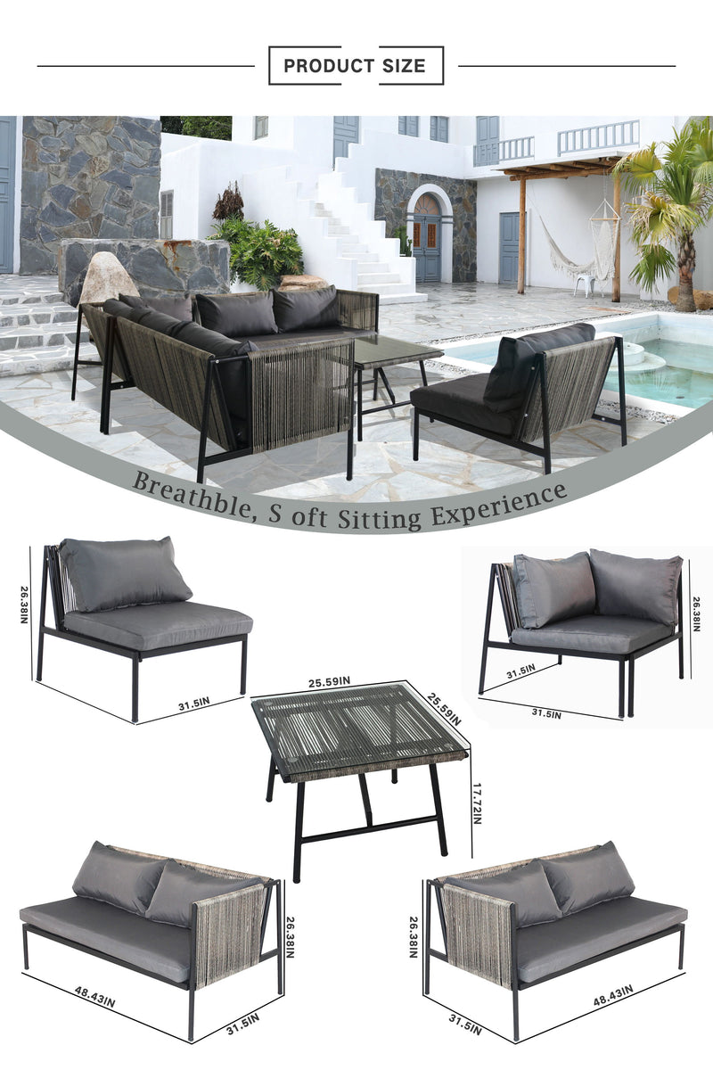 Luxury Rattan Wicker Outdoor Furniture Set Garden Sofa Set Garden Rattan Sofa Patio Outdoor Rattan Furniture - Black / Natural