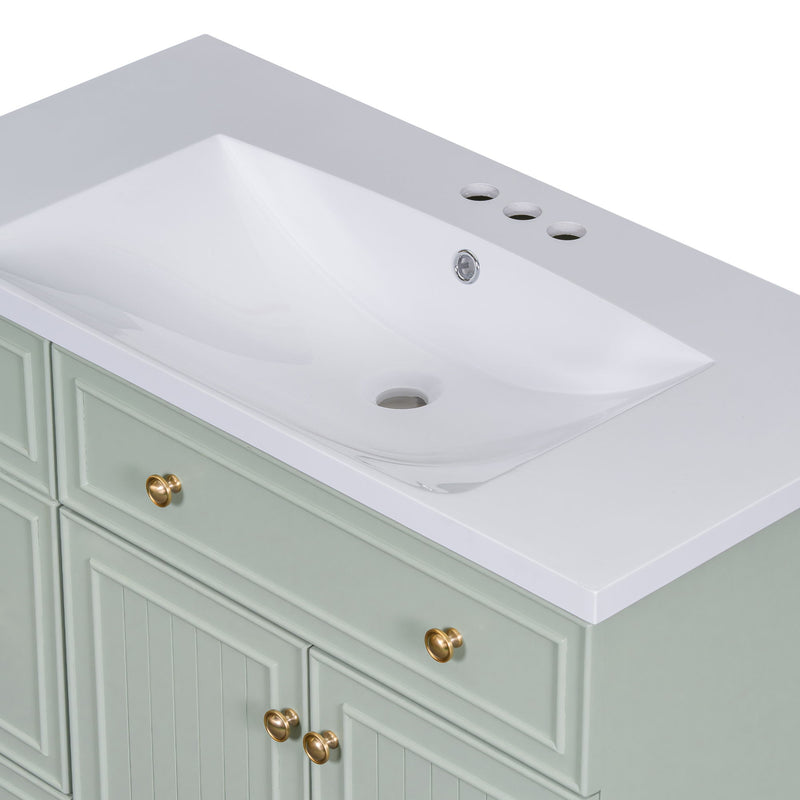 Bathroom Vanity, Transitional Style Bathroom Cabinet With Resin Sink, Single Bathroom Cabinet, With 2 Drawers And 1 Adjustable Storage Shelf, 2 Soft-Close Doors