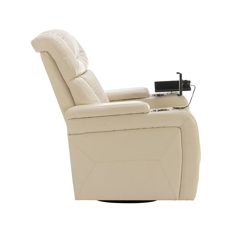 270° Swivel Power Recliner Individual Seat Home Theater Recliner With Comforable Backrest, Tray Table, Phone Holder, Cup Holder, USB Port, Hidden Arm Storage For Living Room