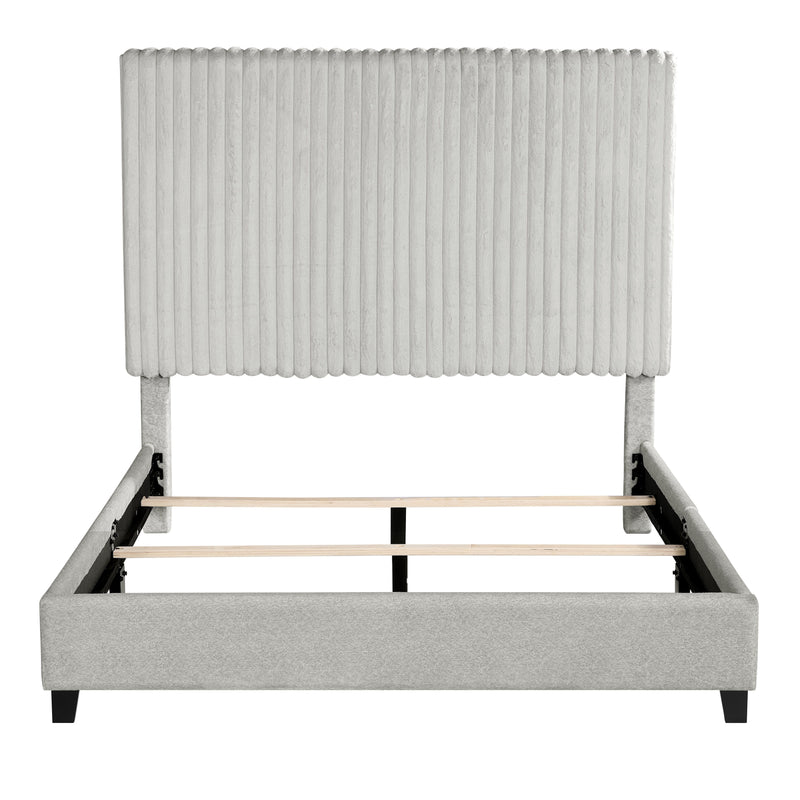 Queen Size Minky Stone Upholstered Platform Bed