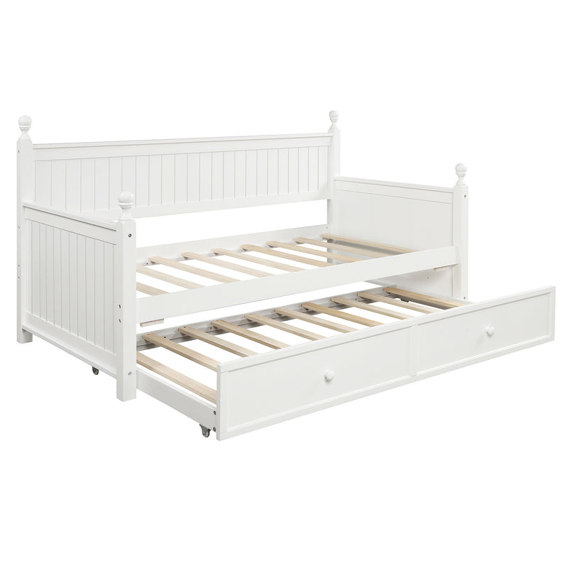 Twin Size Wood Daybed with Twin Size Trundle (White)