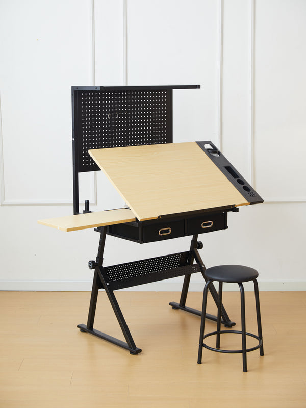 Drafting Table With Metal Perforated Board Pannel - Black / Brown