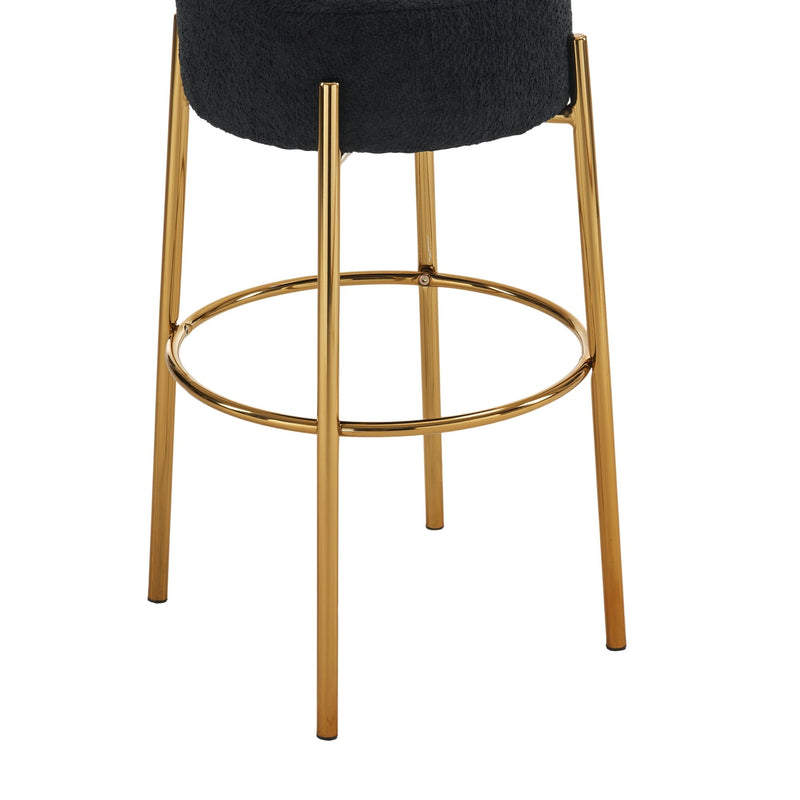 Round High Bar Stools (Set of 2), Contemporary Upholstered Dining Stools For Kitchens, Coffee Shops And Bar Stores - Gold Legs