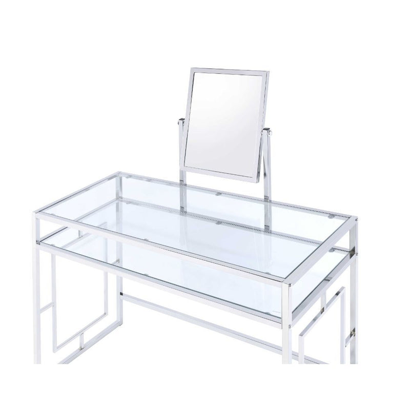 Carenze II - Vanity Desk - White Faux Fur & Chrome