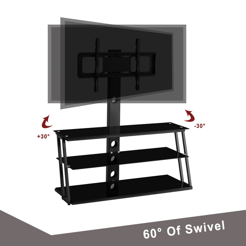 Multi-Function Angle And Height Adjustable Tempered Glass TV Stand - Black