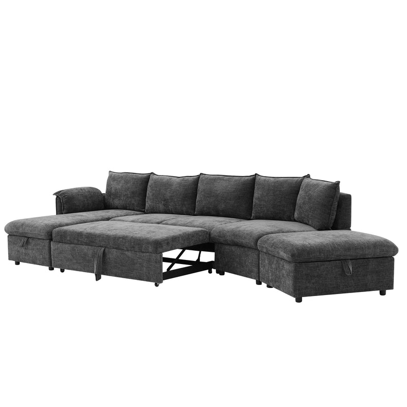 L-Shaped Sofa Sectional Sofa Couch Pull-Out Sofa Bed With A Movable Storage Ottoman, A Storage Chaise Lounge And Two USB Ports For Living Room