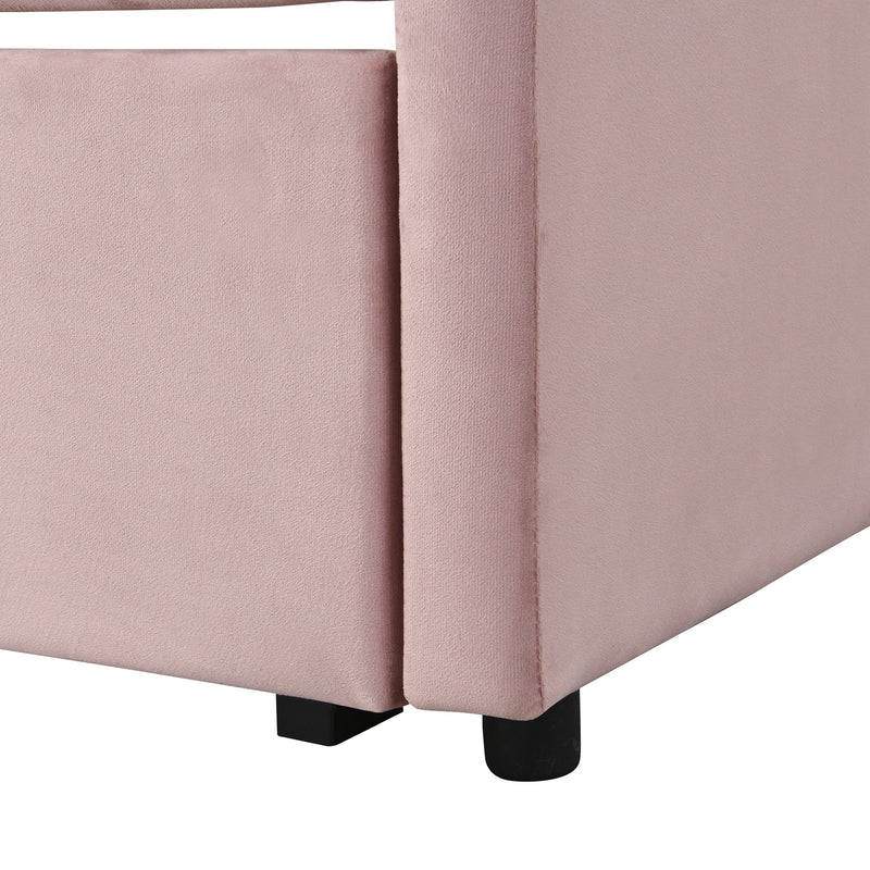 Twin Size Upholstered daybed with Pop Up Trundle, Pink