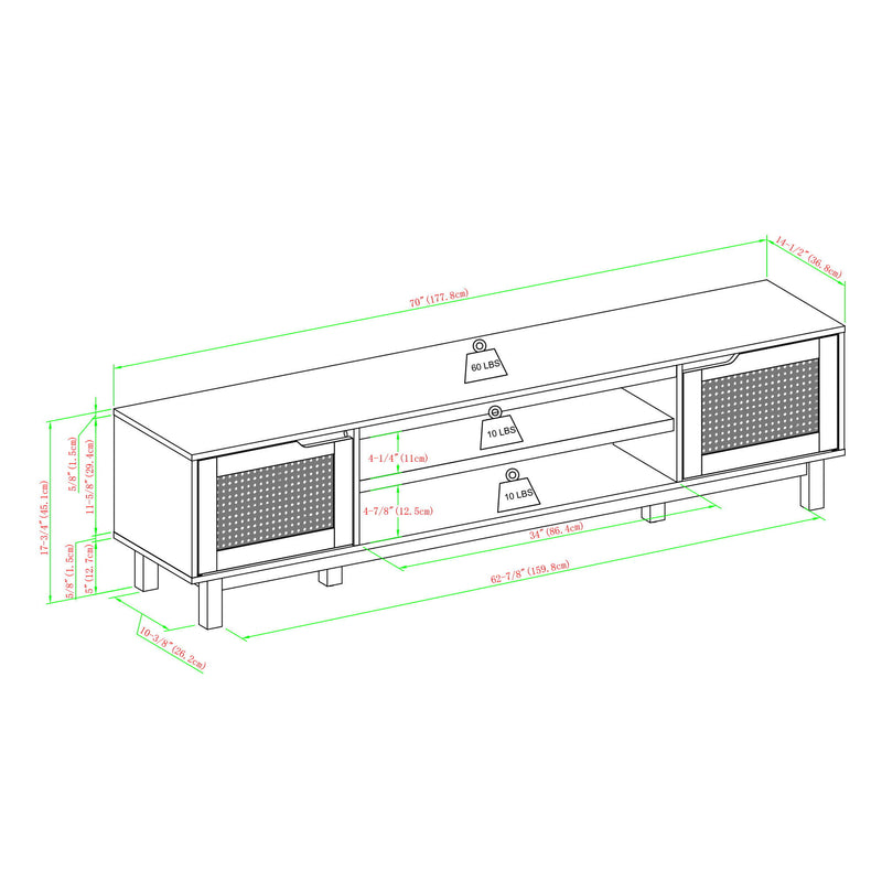 Modern Rattan Door Low TV Stand For TVs Up To 80" - Black