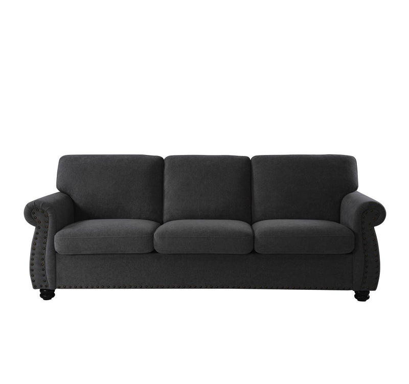 Soft Sofa, Upholstered 3 Seater Couch With High Density Foam, Loose Back Cushions And Turned Legs