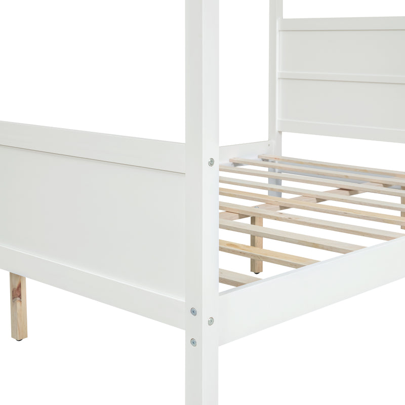 Queen Size Canopy Platform Bed with Headboard and Footboard,Slat Support Leg - White(OLD SKU:LT001912AAK)