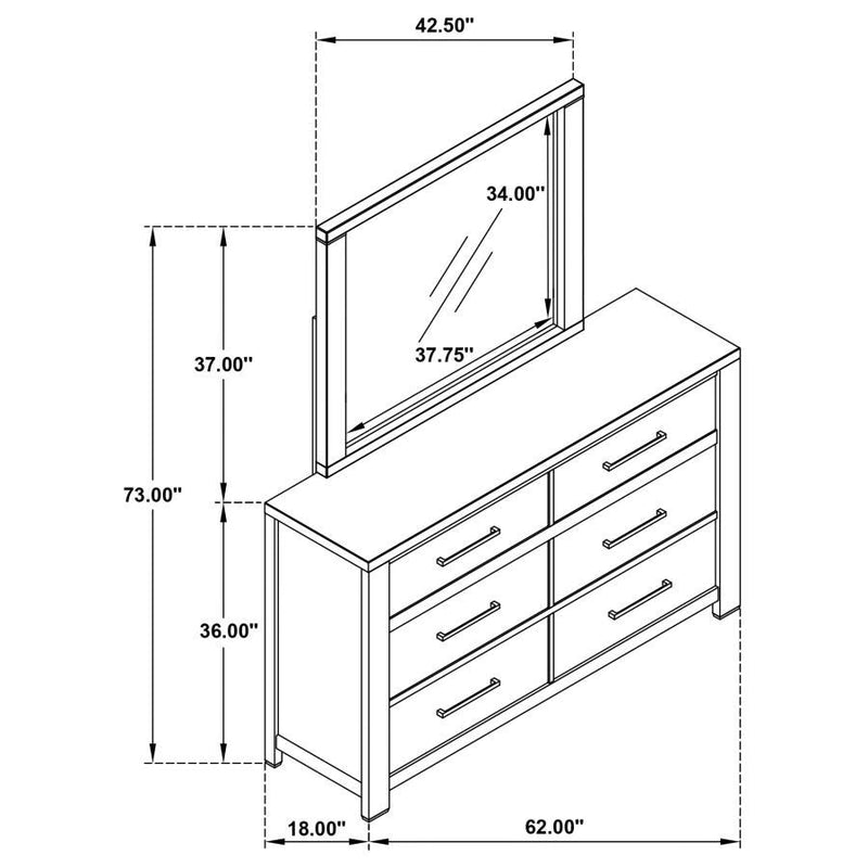 Kieran - 6-Drawer Dresser With Mirror - Gray