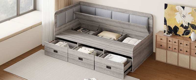 Daybed With Three Drawers And Three Storage Compartments