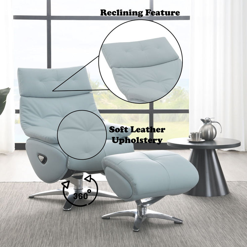 Janella - Motion Accent Chair With Swivel & Ottoman - Babyblue