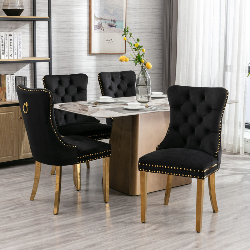 Nikki - Modern, High-End Tufted Solid Wood Contemporary Velvet Upholstered Dining Chair With Golden Stainless Steel Plating Legs, Nailhead Trim (Set of 2)