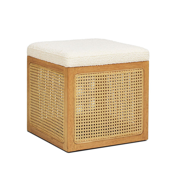 Nina - Cane Webbing Cube Ottoman - Ivory White