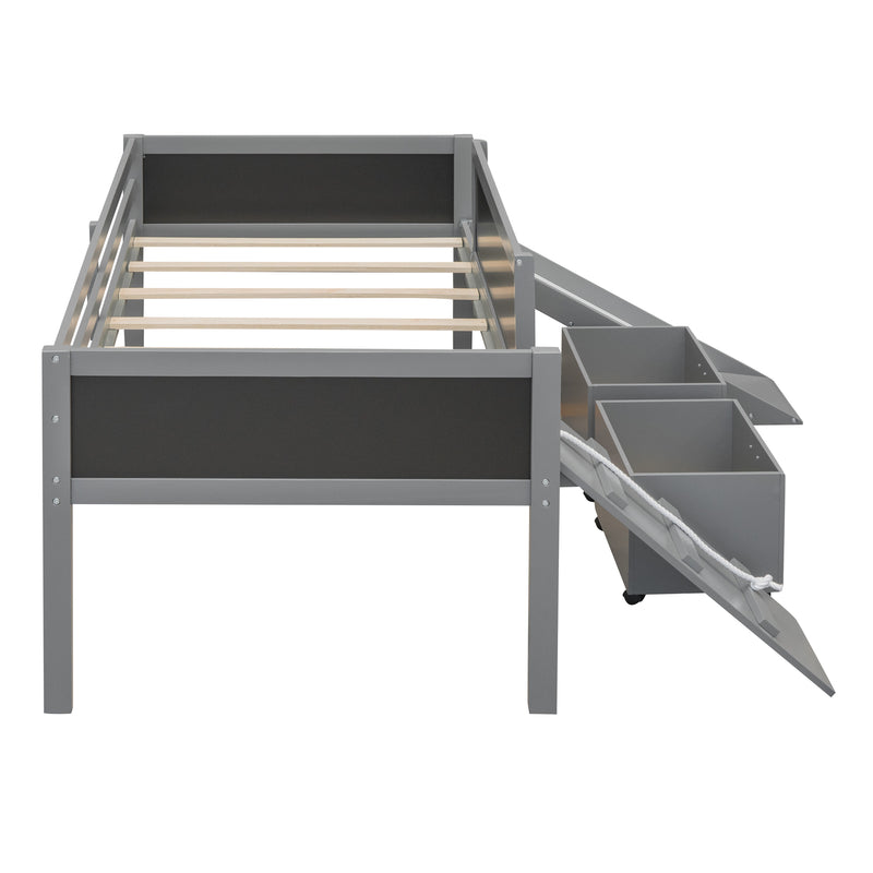 Twin size Loft Bed Wood Bed with Two Storage Boxes - Gray( old sku: LP000075AAE )