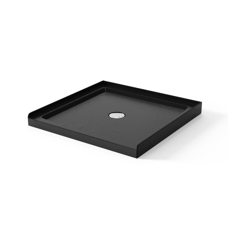 36" X 36" Shower Base 3.5" Height Anti - Slip Acrylic Center Drain Single Threshold Shower Base - Slate Black