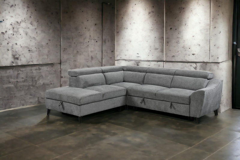 Wrenley - Chenille Sectional Sofa With Sleeper Storage - Gray