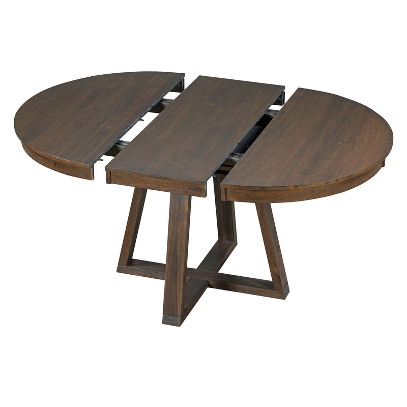 Retro Functional Dining Set, Round Table With Leaf And Upholstered Chairs For Dining Room And Living Room