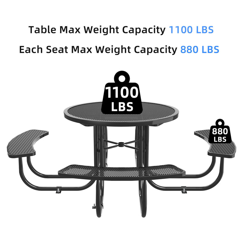 Round Outdoor Steel Picnic Table 46" With Umbrella Pole