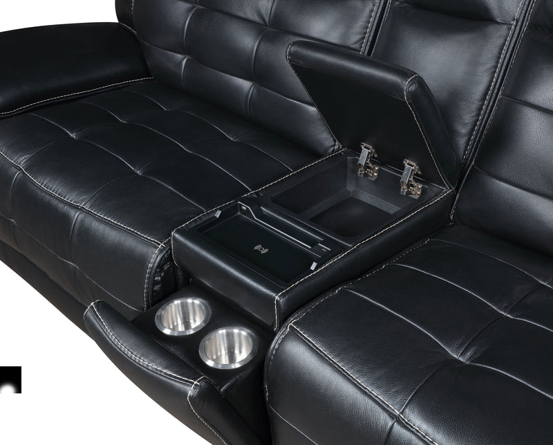 Hewitt - Leather Upholstered Power Reclining Sectional - Black