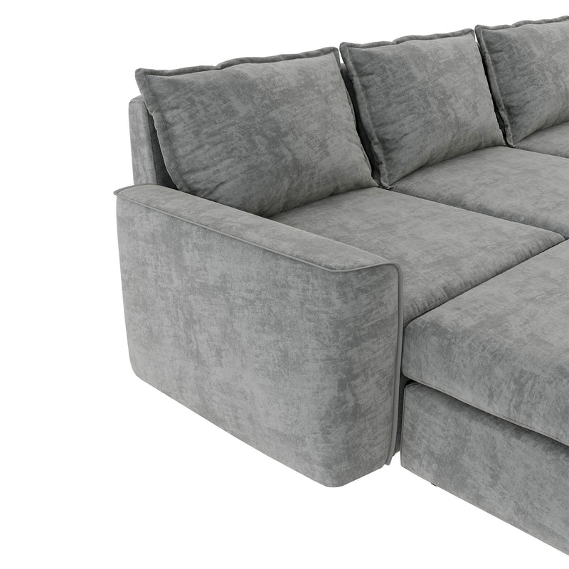 Chenille Modular Sectional Sofa, U Shaped Reversible Couch, Free Combination, 6 Seat Sleeper Sofa Bed With Ottoman, Convertible Oversized Indoor Furniture - Gray